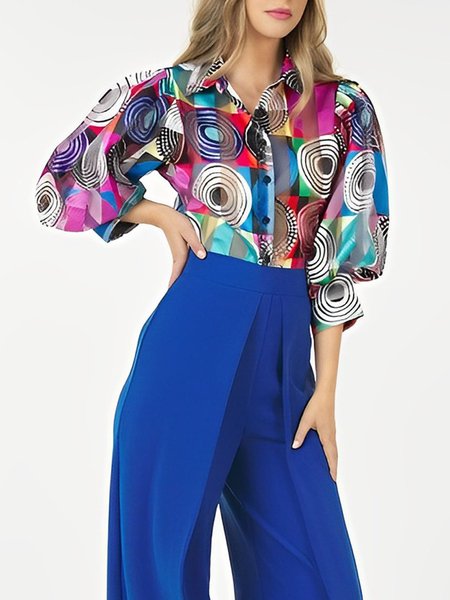 

Lantern Sleeve Abstract Graphic Loose Urban Blouse, Multicolor, Blouses and Shirts
