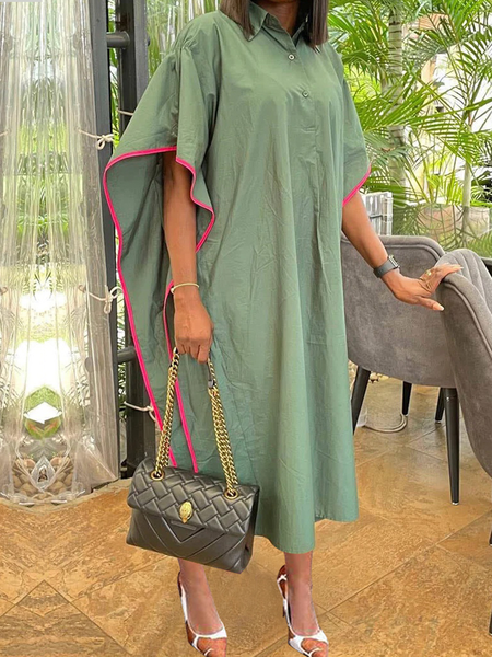 

Urban Color Block Short sleeve Loose Long Dress, Green, Maxi Dresses