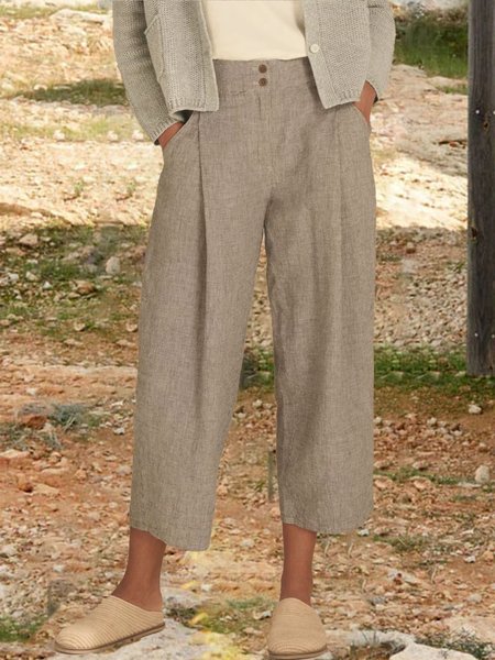 

Women's two button cotton linen casual pants, Light gray, Pants