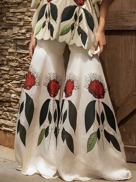 

Regular Fit Vacation Floral Fashion Pants, As picture, Pants