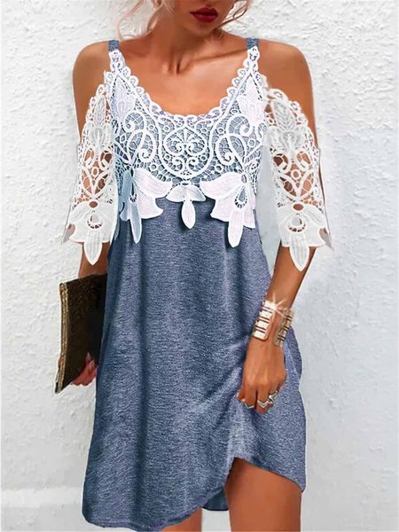 

Loose Plain Crew Neck Casual Dress, Blue, Dresses