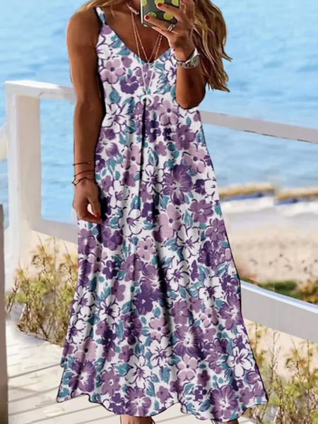 

Plus Size Vacation Loose Purple Floral Dress, Dresses