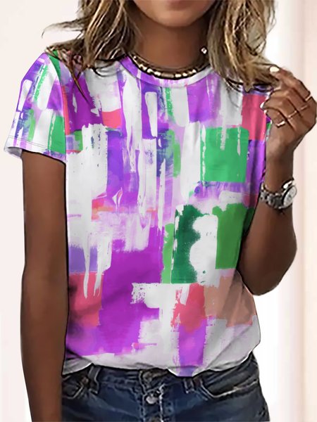 Women's Abstract Painting Crew Neck Casual T-Shirt, As picture, T-shirts
