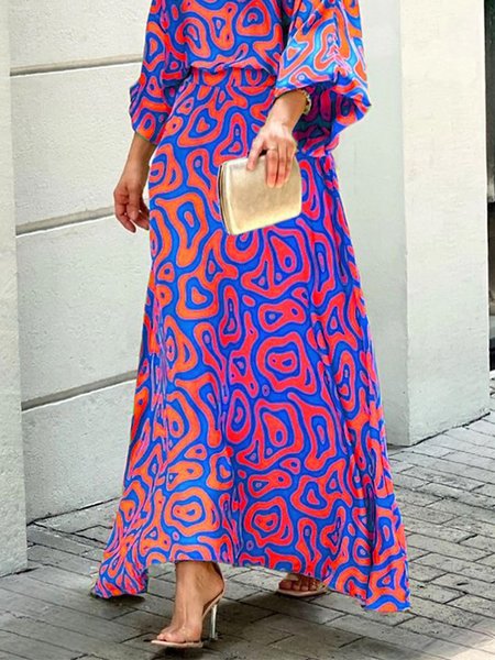 

Loose Random Print Casual Skirt, Purple, Skirts