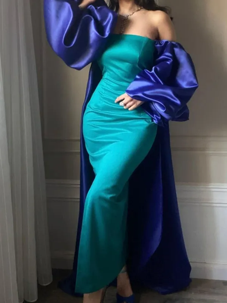 

Party Satin Strapless Vintage Dress, Green, Maxi Dresses