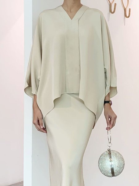 

Elegant Plain V Neck Loose Shirt, As picture, Blouses and Shirts