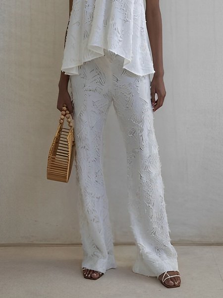 

Vacation Plain Loose Straight Pants, White, Pants