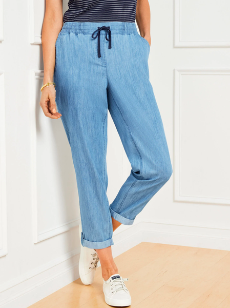

Casual Plain Loose SLIM LEG CHAMBRAY Pants, Blue, Pants