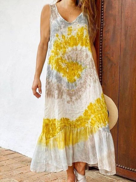 

Tie-Dye Pattern Linen Cotton Dress, Yellow, Dresses