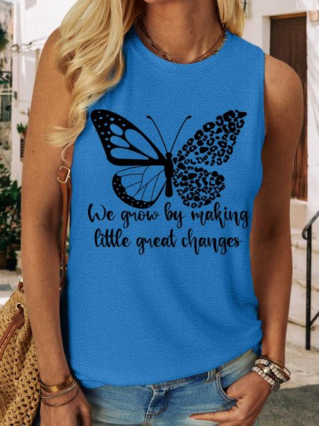 

Lilicloth X Y We Grow By Making Little Great Changes Butterfly Women's Casual Tank Top, Blue, Tank Tops