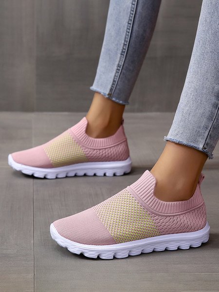 

Contrasting Flyknit Mesh Breathable Lightweight Slip-On Sneakers, Pink, Sneakers