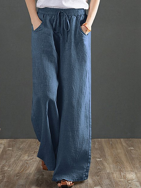 

women's elastic waist denim Plain Casual Pants, Denim blue, Pants