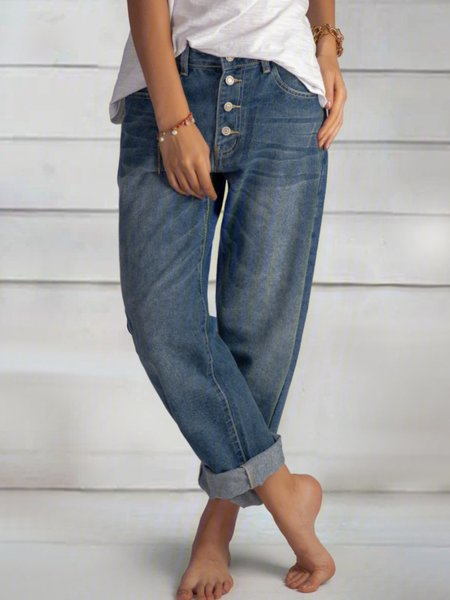 

Plus Size Plain Casual Regular Fit Jeans, Blue, Pants