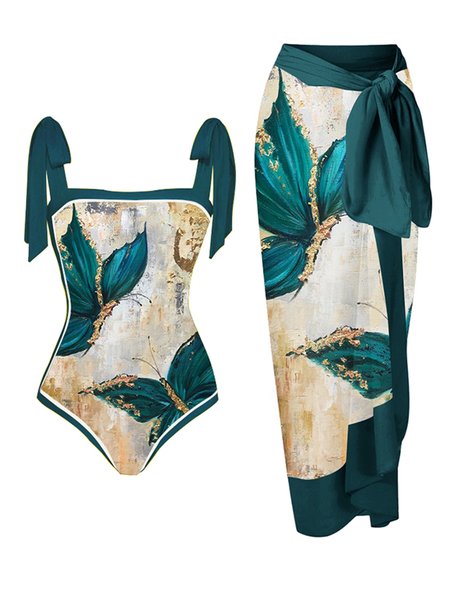 

Abstract Printing Vacation One Piece With Cover Up, Green, Coverups