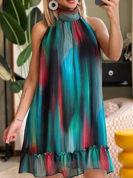 

Halter Loose Ombre Sleeveless Vacation Dress, Green, Mini Dresses