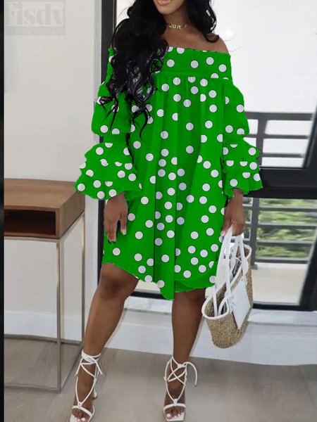 

Polka Dots Elegant Regular Fit Cold Shoulder Dress, Green, Mini Dresses