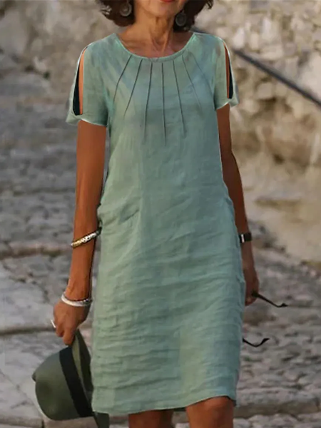 

JFN Cotton & Linen Crew Neck Dress, Green, Dresses