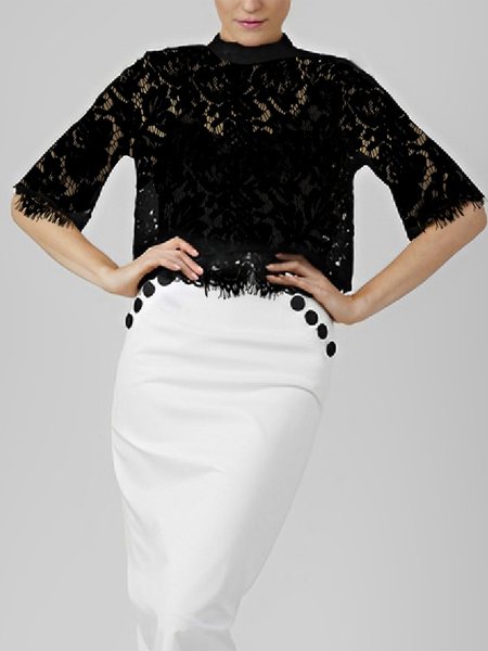 

Regular Fit Elegant Plain Shirt, Black, Blouses and Shirts