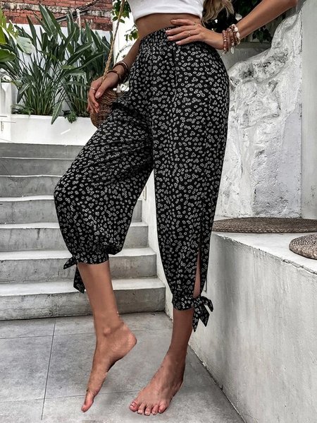 

Loose Bow Boho Disty Floral Leggings, Black, Leggings