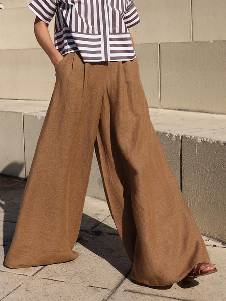 

Plain Vacation Loose Fashion Long Pants Wide leg pants, Brown, Pants