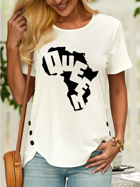 

Women's Queen Casual Crew Neck Text Letters T-Shirt, White, T-shirts
