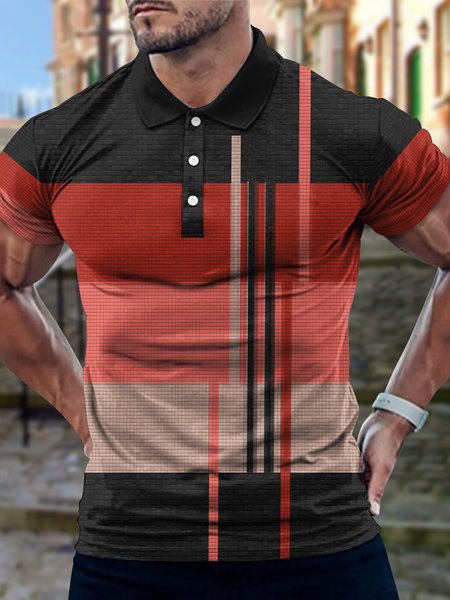 

Men's Stripes Against Colors Casual Funny Graphic Printing Polo Collar Striped Regular Fit Hawaii Polo Shirt, Red, T-shirts