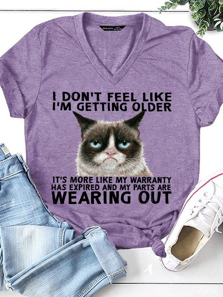 Women's Funny Qoute Grumpy Cat Crew Neck Loose Casual T Shirt