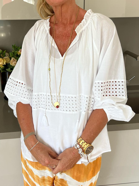 

Linen Notched Loose Cotton And Linen Shirt, White, Blouses & Shirts