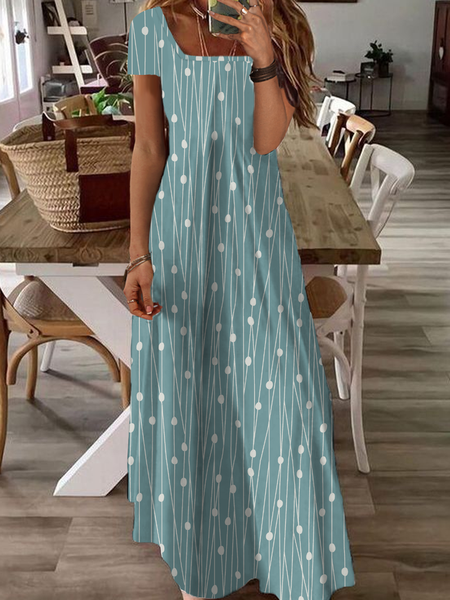 

Plus Size Jersey Casual Square Neck Dress, Green, Dresses