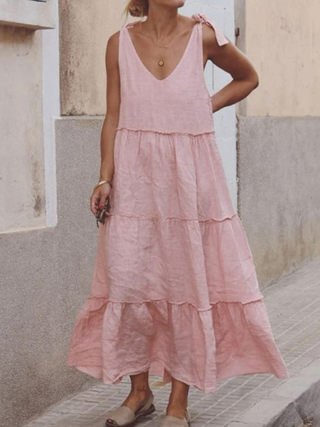 

Plain Loose V Neck Casual Dress, Pink, Dresses
