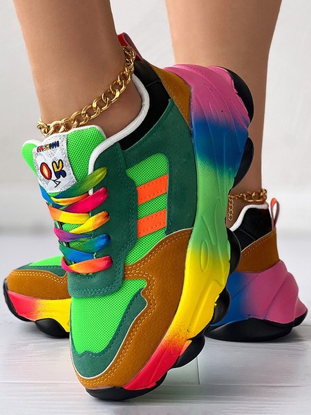 

Breathable Colorblock Split Joint Lace-up Platform Sneakers, Green, Sneakers