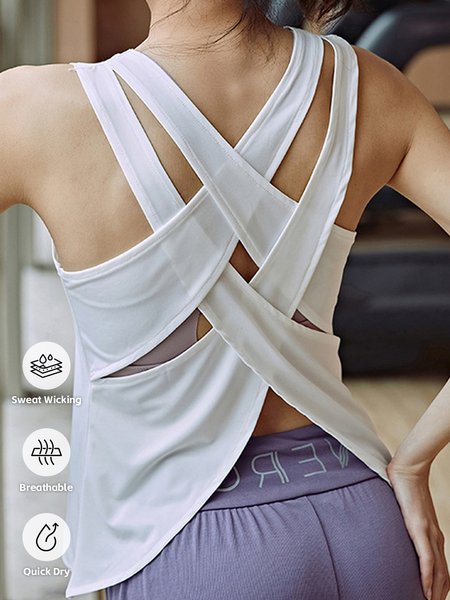 

Plain Casual Regular Fit Tank Top, White, Tanks & Camis