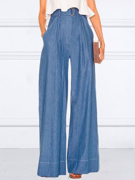 

Denim Plain Urban Wide leg Jeans, Blue, Jeans