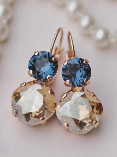 

Elegant Two Tone Diamond Earrings Wedding Party Casual Women's Jewelry, Golden, Earrings