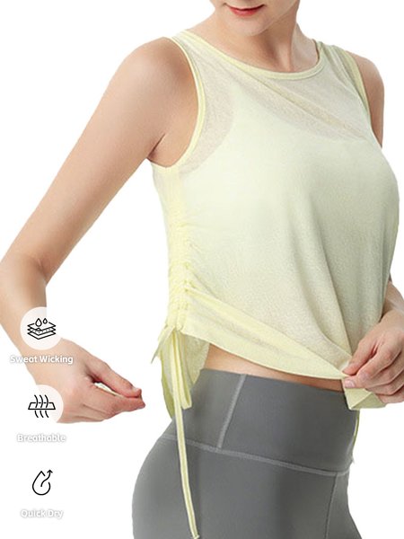 

Crew Neck Knitted Plain Casual Tank Top, Yellow, Tanks & Camis