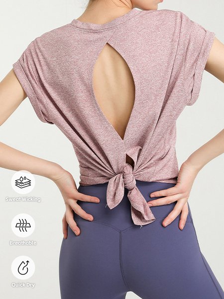 

Crew Neck Knitted Sports Loose T-Shirt, Pink, T-Shirts