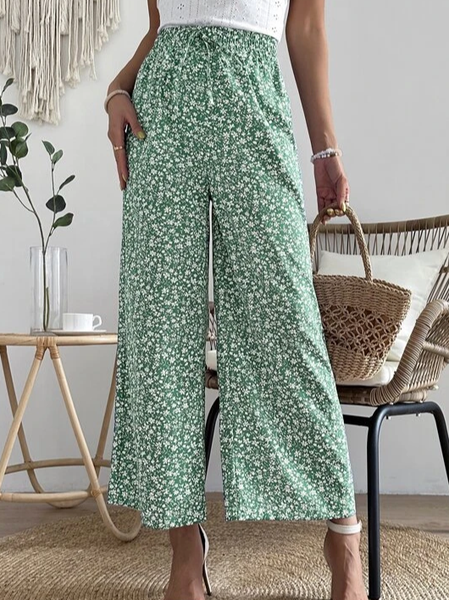 

Loose Floral Vacation Pants, Green, Pants