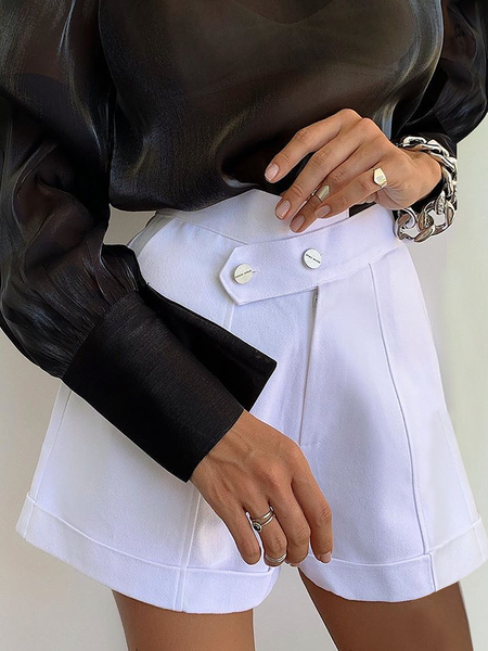 

Plain Lightweight Loose Urban Shorts, White, Shorts