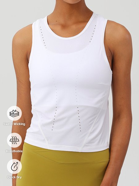 

Crew Neck Casual Plain Loose Tank Top, White, Tanks & Camis