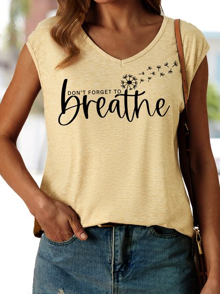 

Women's Don't Forget to Breathe Casual V Neck Tank Top, Khaki, Tank Tops