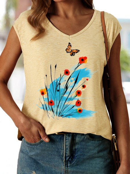 

Women's Spring Is Here Flowers Are Blooming butterflies Casual Tank Top, Khaki, Tank Tops