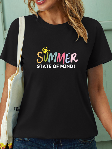 

Lilicloth X Kat8lyst Summer State Of Mind Women’s Text Letters Sun Casual T-Shirt, Black, T-shirts