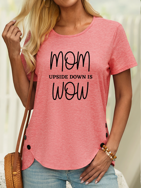 

Lilicloth X Kat8lyst Mom Upside Down Is Wow Women’s Text Letters Cotton Casual T-Shirt, Pink, T-shirts