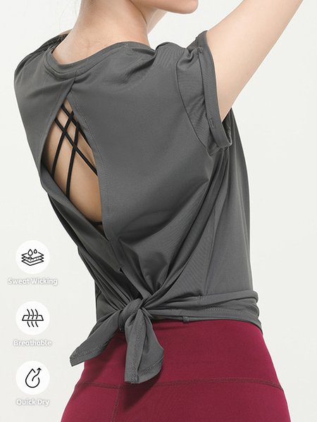 

Loose Plain Sports T-Shirt, Gray, T-Shirts