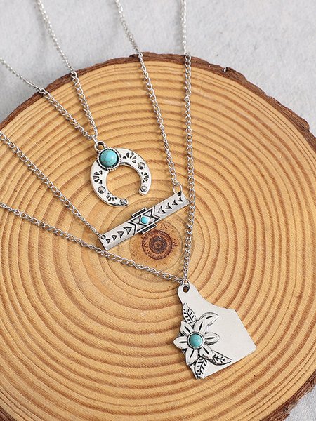 

Vintage Silver Metal Turquoise Layered Necklace Ethnic Women's Jewelry, Necklaces