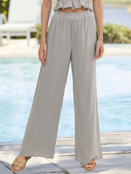 

Cotton Elastic Band Plain Loose Pants, Gray, Pants
