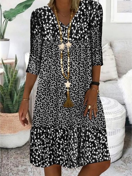

Regular Fit Floral Dress, Black, Midi