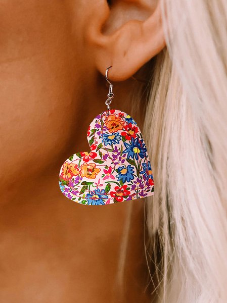 

Casual Floral Heart Pattern Leather Earrings Vacation Beach Women's Jewelry, Multicolor, Earrings