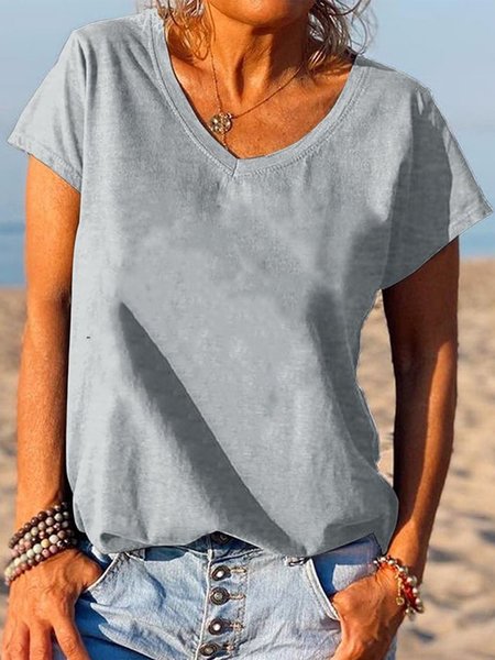 

Casual V Neck T-Shirt, Gray, Tees & T-shirts