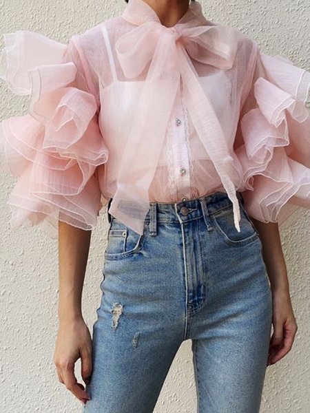 

Others Regular Fit Plain Elegant Blouse, Pink, Blouses and Shirts